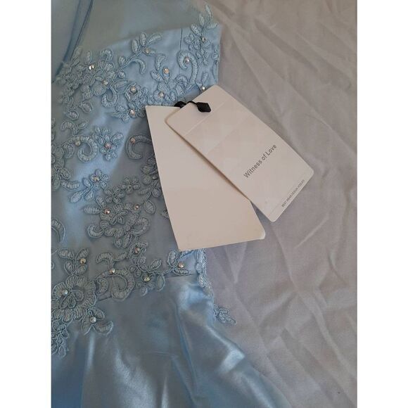 New Large Witness of Love Light Blue Lace Sequin Prom Wedding Bridal Party Dress - Picture 5 of 8